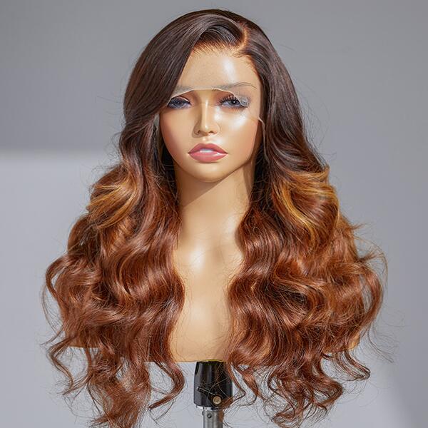 Flash Sale | Honey Brown Highlight Body Wave 13x4 Frontal Lace Side Part Long Wig