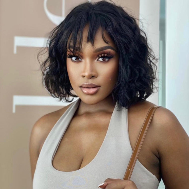 Flash Sale | Loose Curly No Lace Glueless Short Wig With Bangs