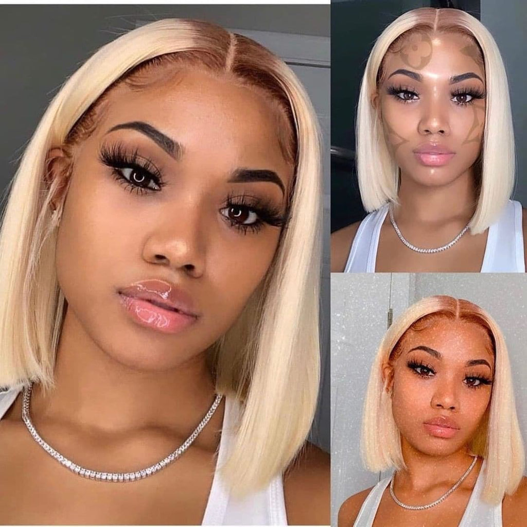 4/613 Blonde Bob Wig Glueless T Part Lace Wig