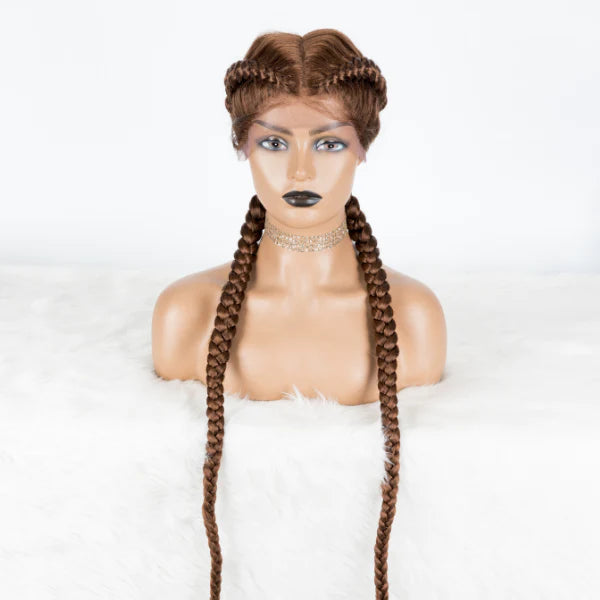 Synthetic Braids Wig Color 30 Russet 100% Hand Braided Cornrow Style Double Dutch Lace Wig