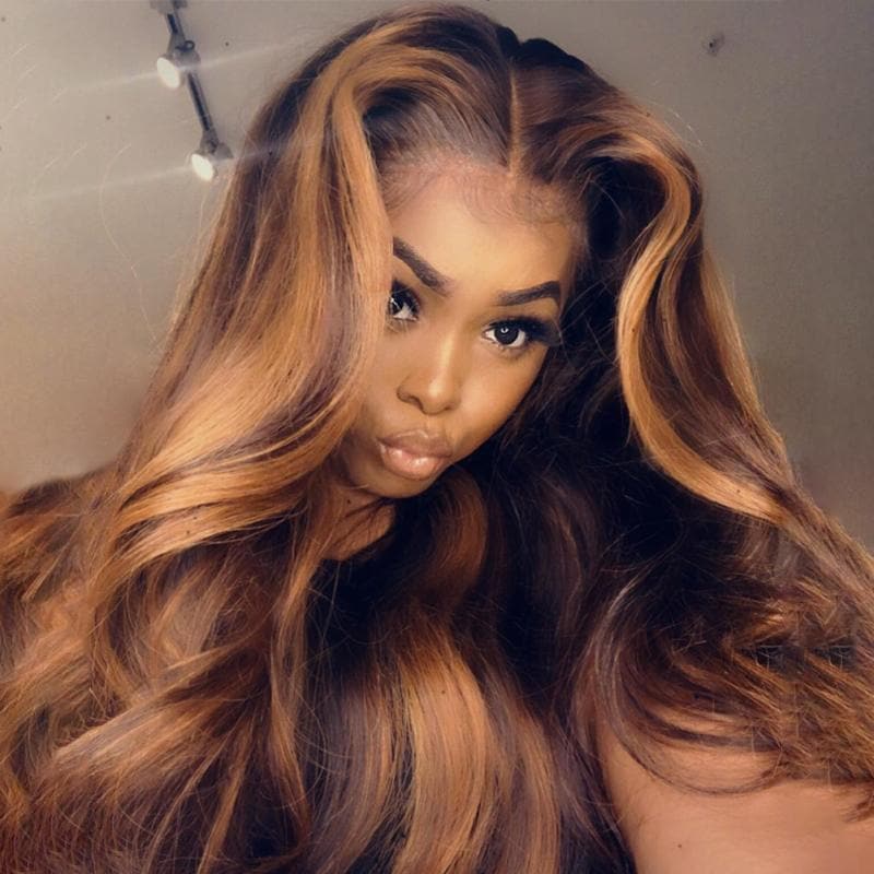 Custom Highlight Ombre Wavy Glueless 13x4 Frontal Lace Wig