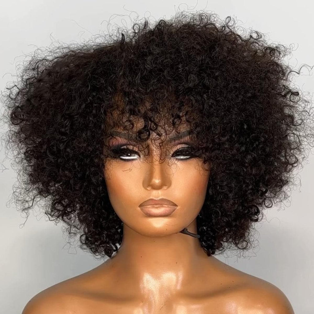 Natural Afro Look Glueless HD Lace Wig With Bangs