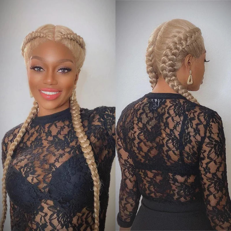 Synthetic Braids Wig Color 27/613 100% Hand Braided Cornrow Style Double Dutch Lace Wig