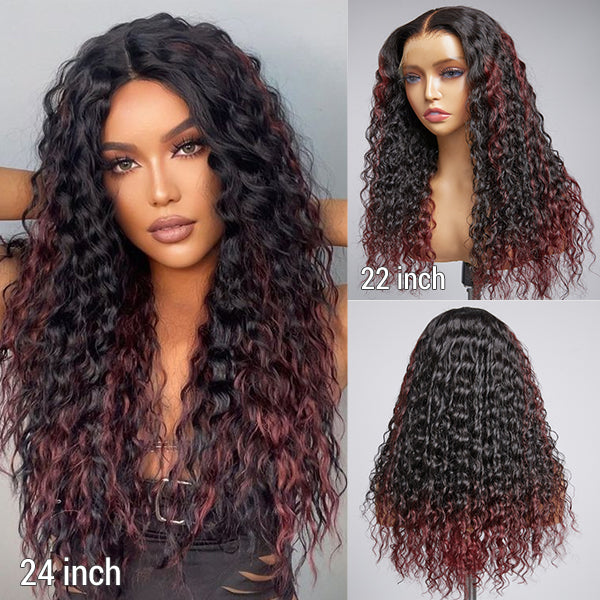 Worth | Burgundy Tails Highlight Deep Wave Glueless 13x4 Frontal Lace Long Wig 100% human hair-01