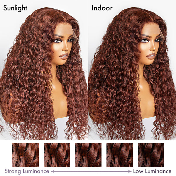 OUTLET | Casual Reddish Brown Curly 5x5 Closure Lace Glueless Mid Part Long Curly Wig 100% Human Hair-05