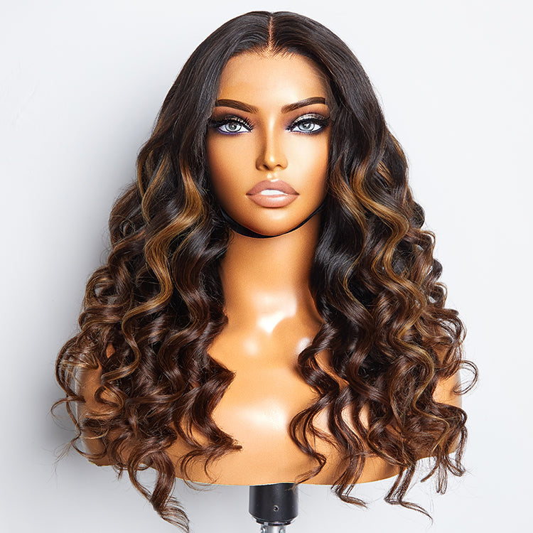 Worth | Beginner Friendly Brown Highlights Bouncy Loose Wave Glueless 5*5 Closure Lace Wig-01