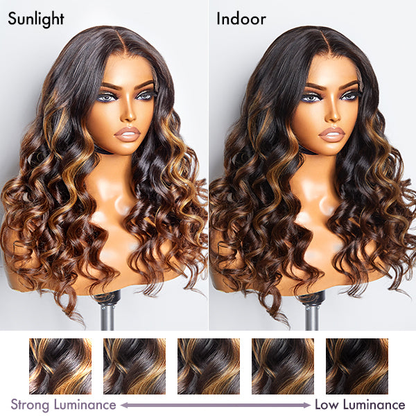 Worth | Beginner Friendly Brown Highlights Bouncy Loose Wave Glueless 5*5 Closure Lace Wig-04