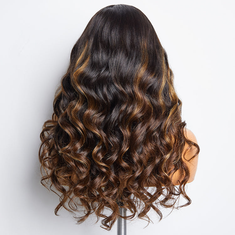 Worth | Beginner Friendly Brown Highlights Bouncy Loose Wave Glueless 5*5 Closure Lace Wig-03