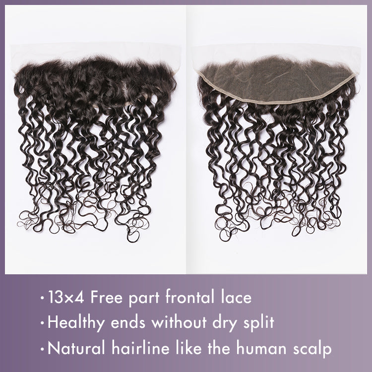 Water Wave 13x4 Lace Frontal with 3 Curly Bundles 100% Human Hair-10