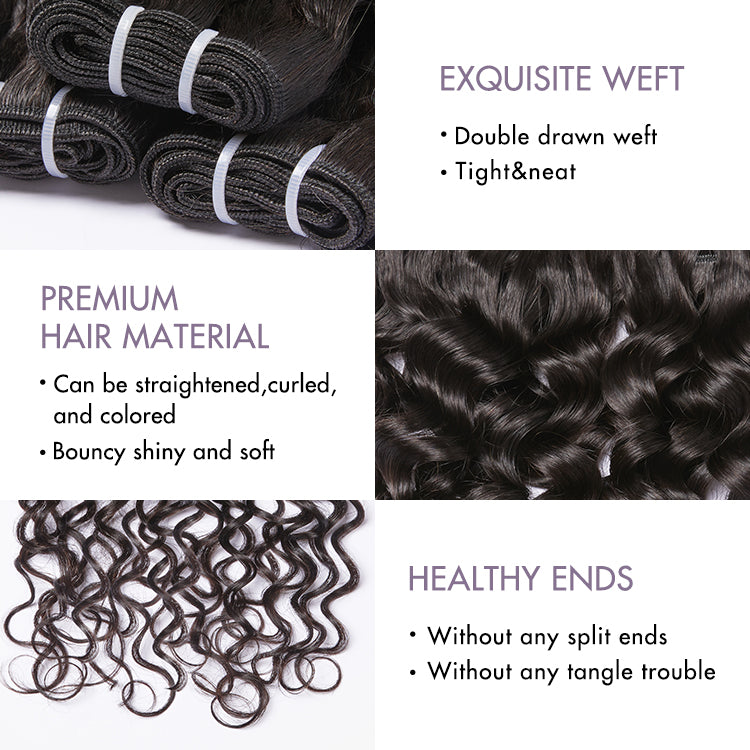 Water Wave 13x4 Lace Frontal with 3 Curly Bundles 100% Human Hair-12