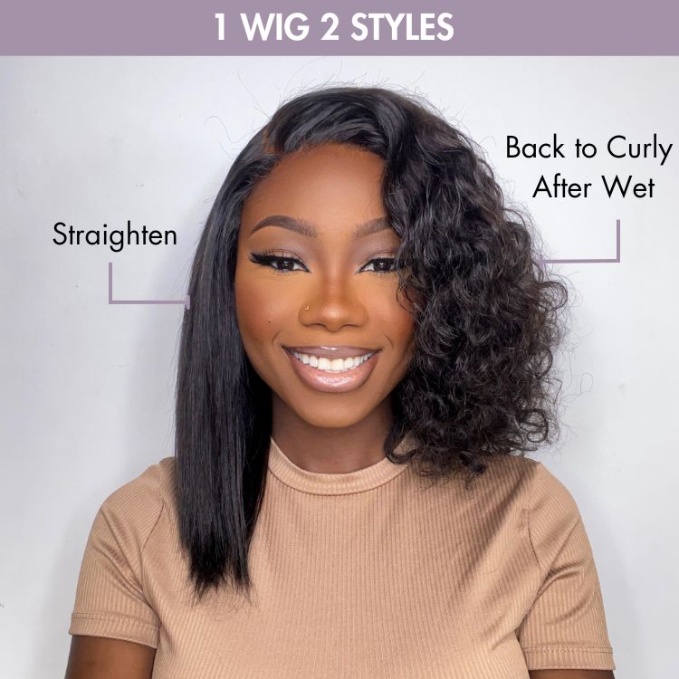Brown Highlight Wet and Wavy 5x5 Closure Pre-Cut Lace Water Wave Wig Glueless Side Part Human Hair Wig-06