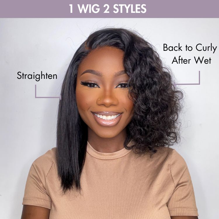 Worth | Wet and Wavy | Water Wave 4x4 Closure Lace Glueless Side Part Short Wig 100% Human Hair