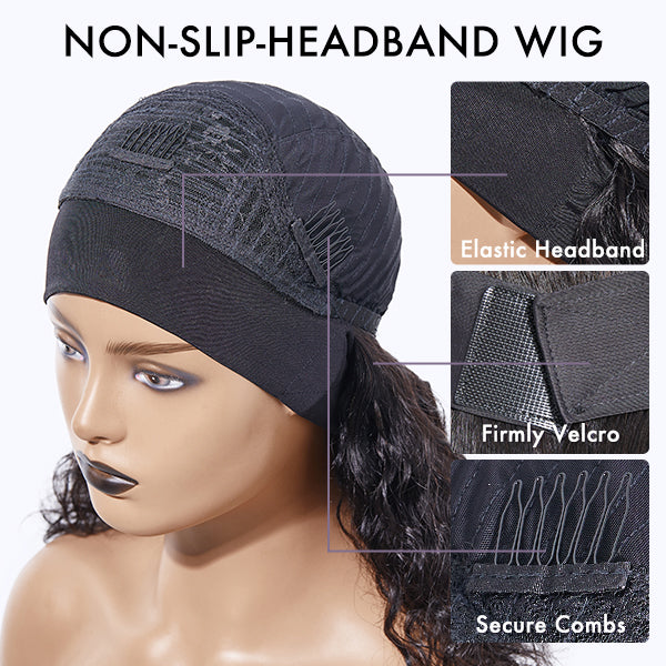 Worth | 16 Inches Deep Wave No Lace Glueless Long Headband Wig (Get Free Trendy Headbands)