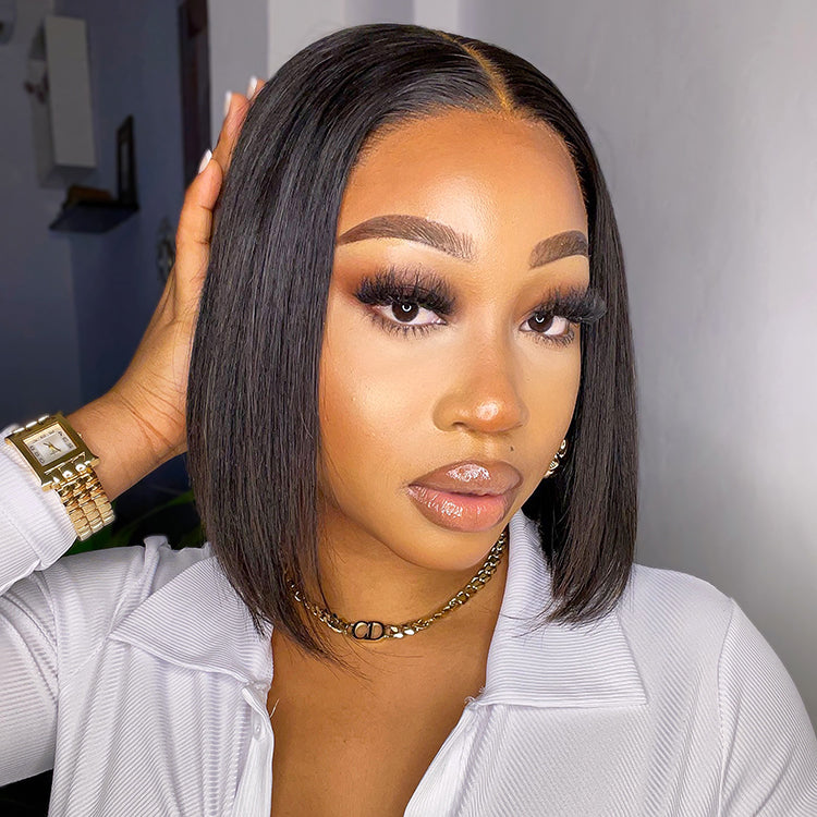 T Part Lace Mid Part Natual Black Bob Wig-01