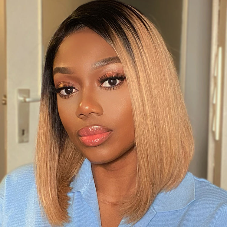 Ombre Brown Glueless Frontal Lace Side Part Bob Wig