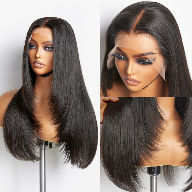 Worth I Layered Cut Soft Silky Straight Ear-to-ear Mid Part Glueless 13x4 Frontal Lace Wig-01