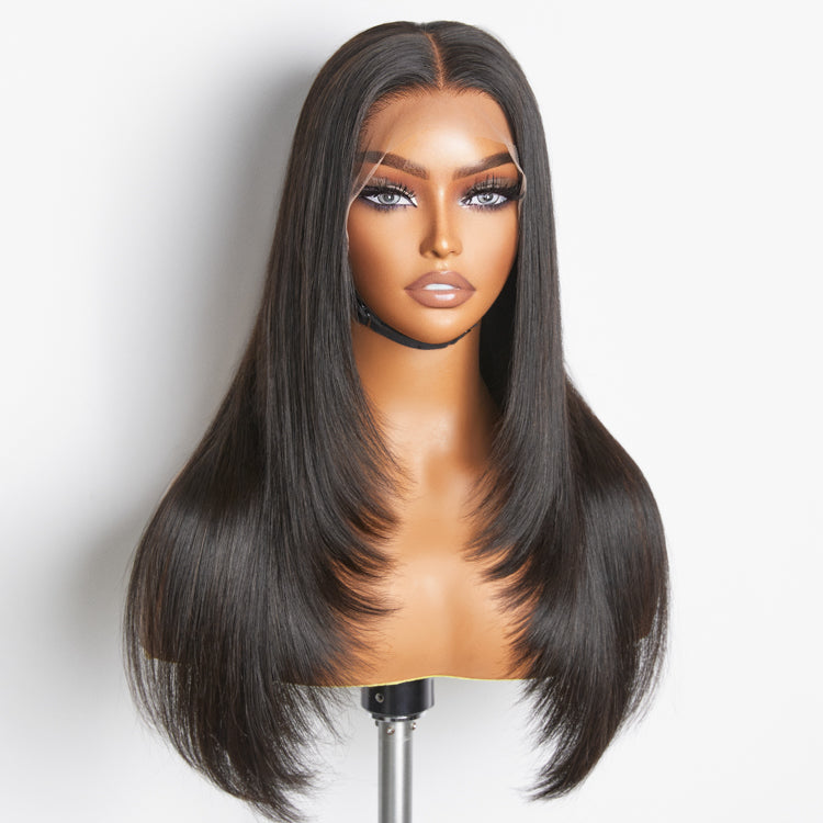 Worth I Layered Cut Soft Silky Straight Ear-to-ear Mid Part Glueless 13x4 Frontal Lace Wig-04