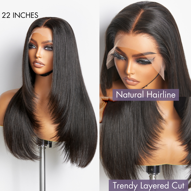 Worth I Layered Cut Soft Silky Straight Ear-to-ear Mid Part Glueless 13x4 Frontal Lace Wig-06