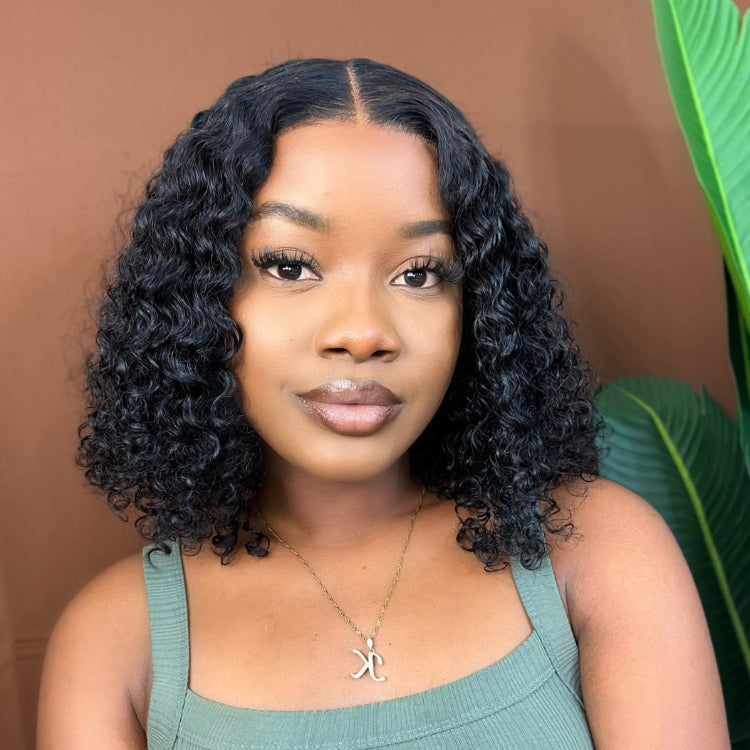 Xmax Sale | ReadytoGo Deep Curl Bob Glueless 4x4 Closure Lace Wig