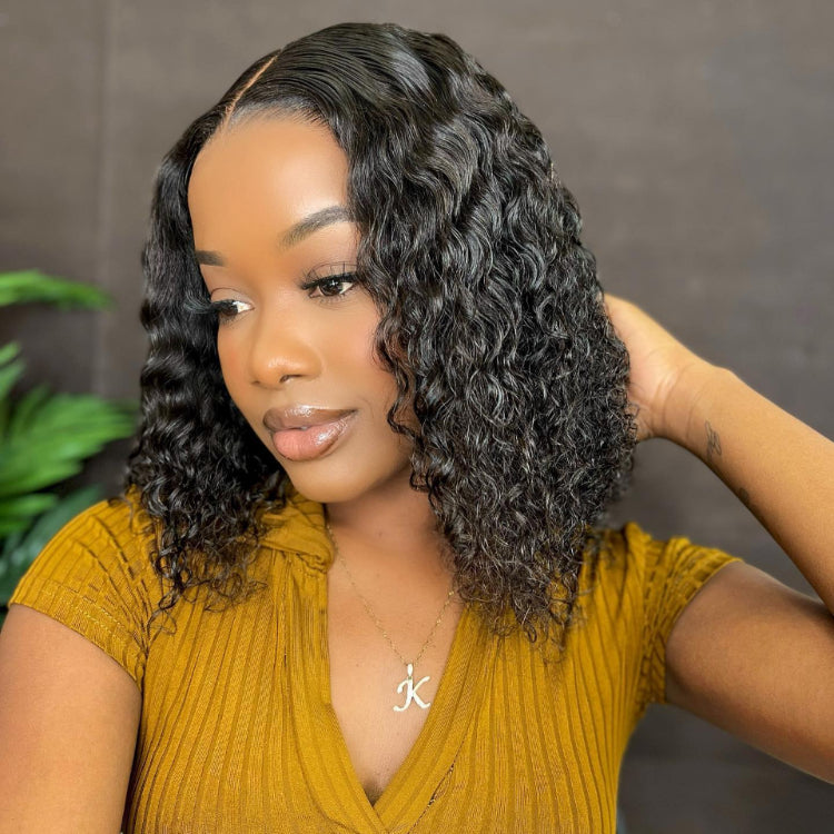 Xmax Sale | ReadytoGo Deep Curl Bob Glueless 4x4 Closure Lace Wig