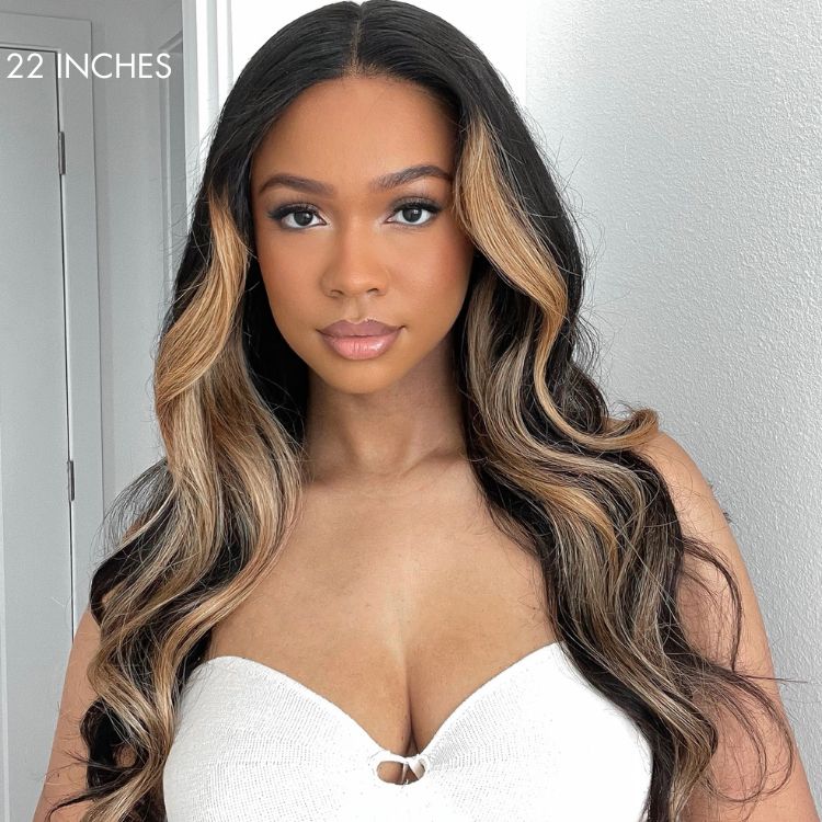 Today's Limited Flash Sale |  Blonde Highlight Big Loose Wave 5x5 Closure HD Lace Glueless Mid Part Wig-02