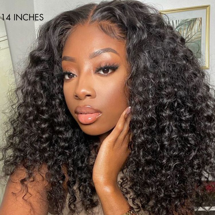 PreMax 180% / 250% Density | Water Wave 13x4 Glueless Frontal HD Lace Regular Cap & Regular Lace Drawstring Cap Free Part Long Curly Wig 100% Human Hair-13