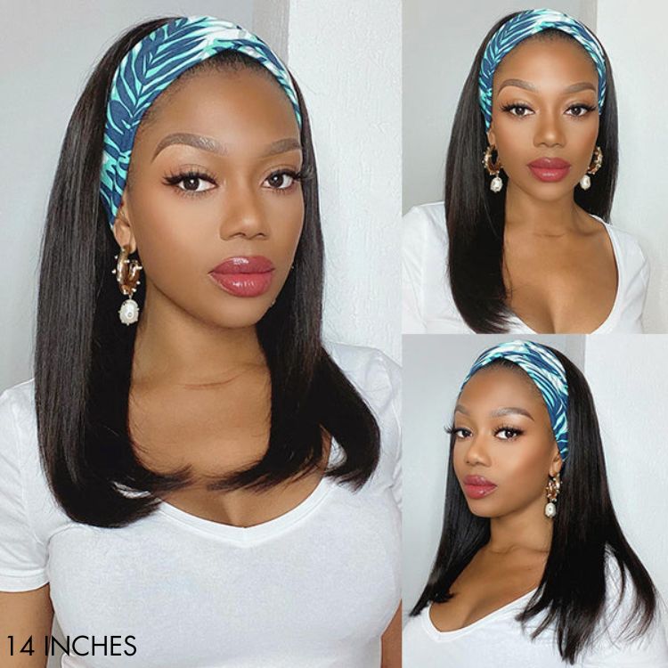 Put On & Go Silky Straight Headband Wig Beginner Friendly 100% Human Hair (Get Free Trendy Headbands)