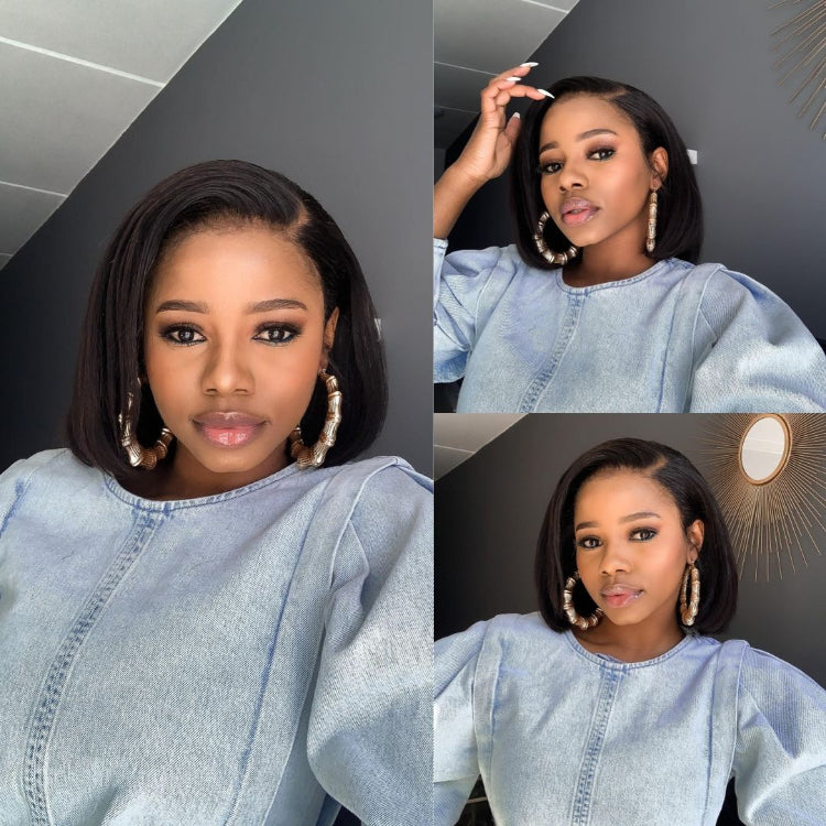 PreMax Wigs |Super Double Drawn Natural Black Glueless Bob 8 inches Wig | PrePlucked+KnotsBleached-07