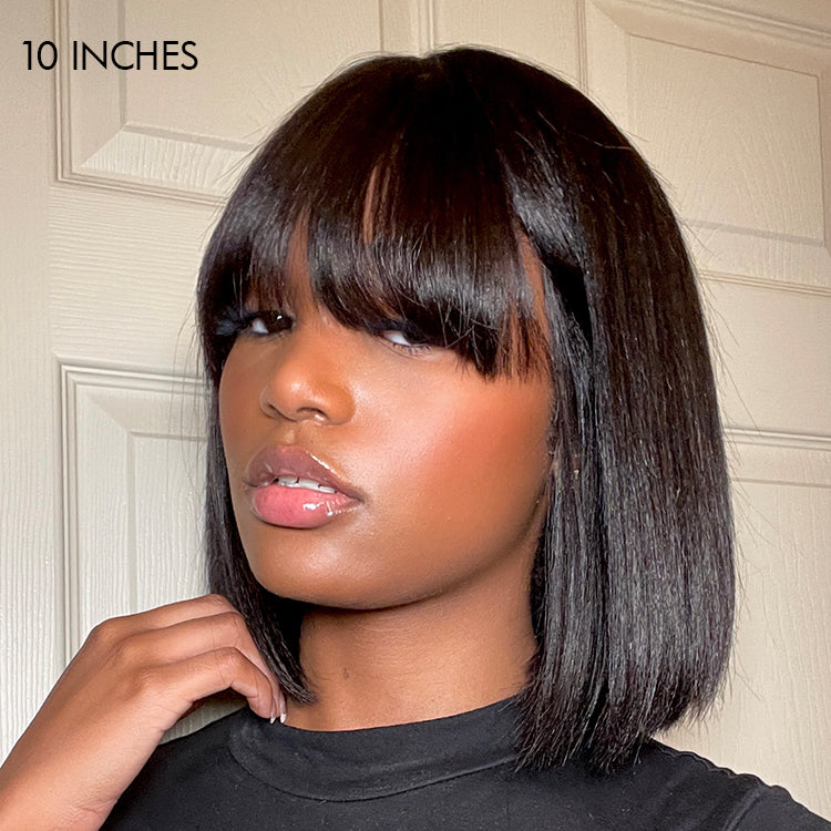 OUTLET | Readytogo Glueless Yaki Straight Bob Wig With Bangs HD Lace Wig