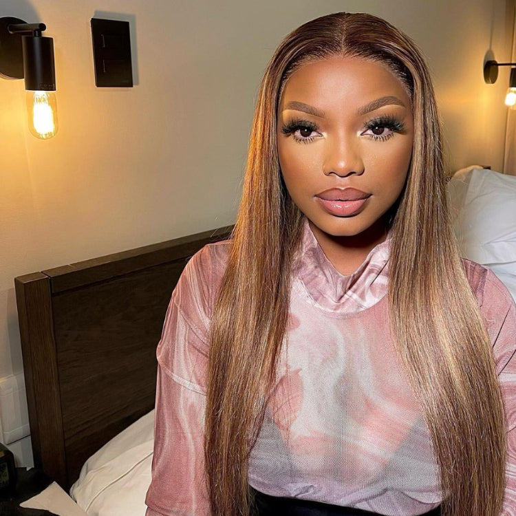 Worth I Highlight Brown Straight Full Frontal Lace Wig Middle Part-03