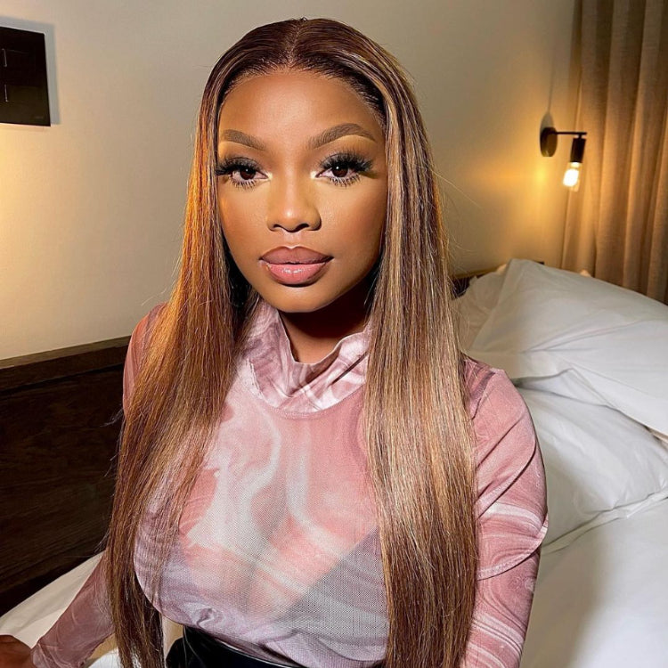 Worth I Highlight Brown Straight Full Frontal Lace Wig Middle Part-02