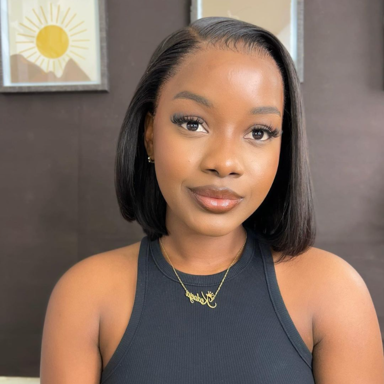 Worth |Natural black Glueless 13X4 Frontal Lace Bob Wig Side Part-01