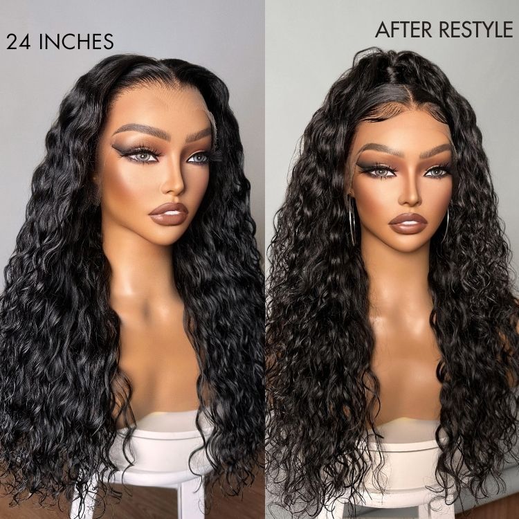 PreMax 180% / 250% Density | Water Wave 13x4 Glueless Frontal HD Lace Regular Cap & Regular Lace Drawstring Cap Free Part Long Curly Wig 100% Human Hair-12