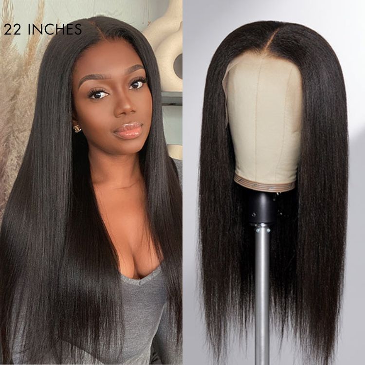 Outlet | Natural Hairline Yaki Straight Glueless 13x4 Frontal HD Lace Long Wig 100% Human Hair-01