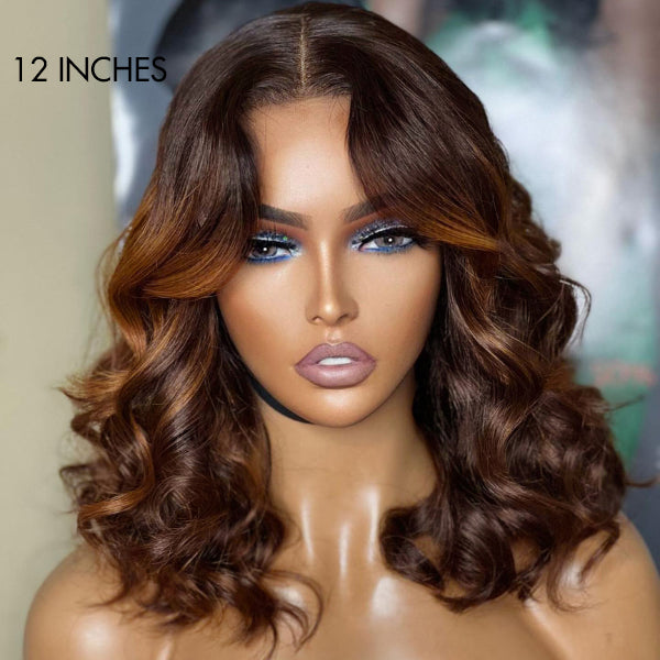 OUTLET | Elegant Brown Ombre Loose Wave Minimalist HD Lace Glueless Short Wig SA ONLY-09