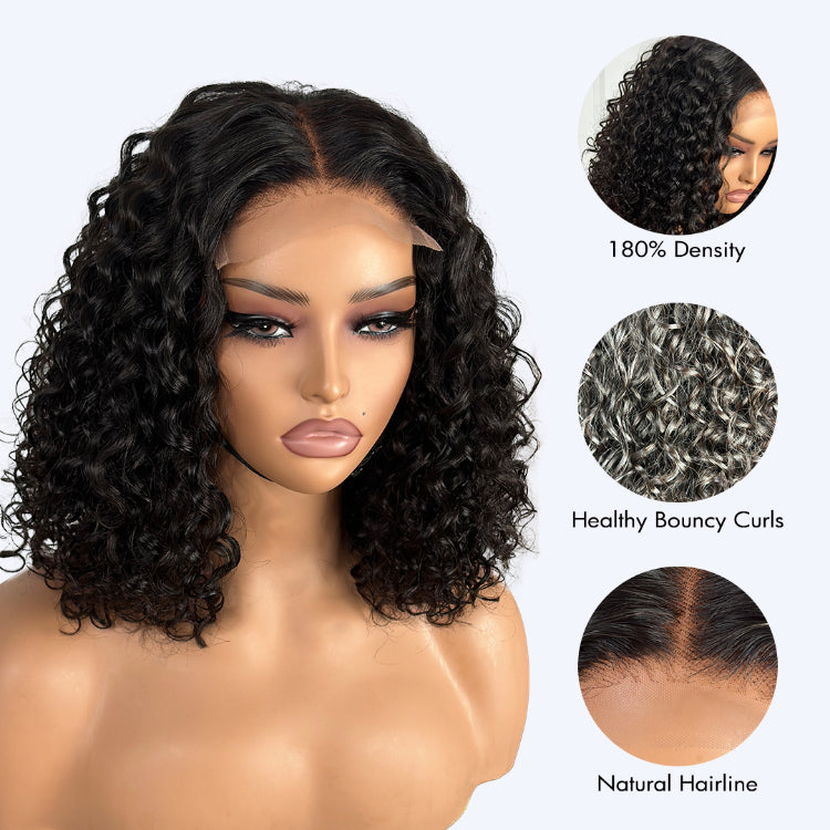 Xmax Sale | ReadytoGo Deep Curl Bob Glueless 4x4 Closure Lace Wig