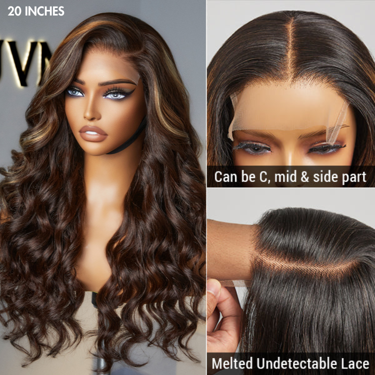 Outlet | Blonde Brown Highlight Water Loose Wave 4x4 Closure Lace C Part Long Wig- SA ONLY-02