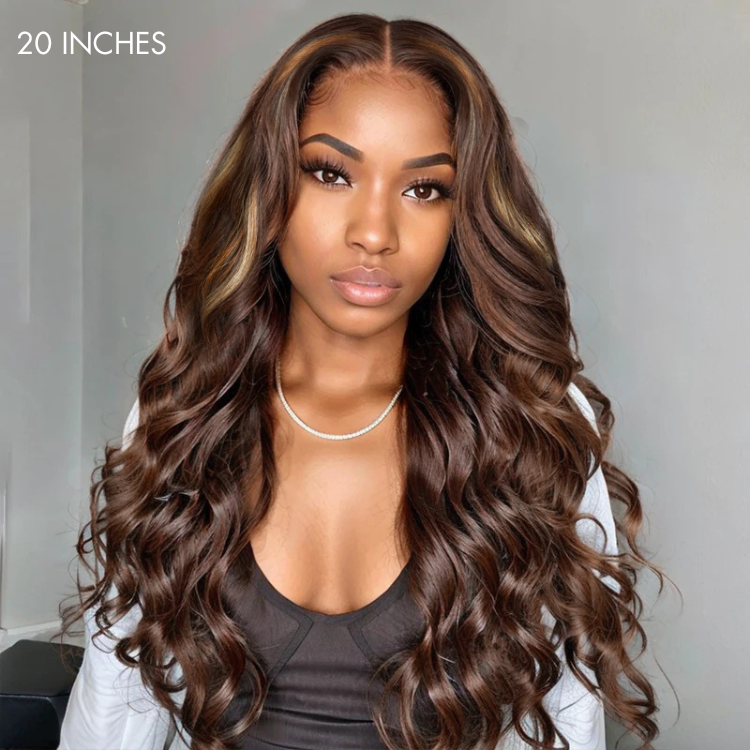 Outlet | Blonde Brown Highlight Water Loose Wave 4x4 Closure Lace C Part Long Wig- SA ONLY-01