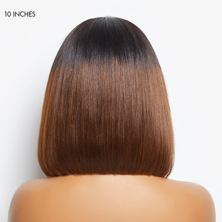 Limited Design | Brown Ombre Highlight Silky Layered Cut Glueless 5x5 Closure HD Lace Short Bob Wig