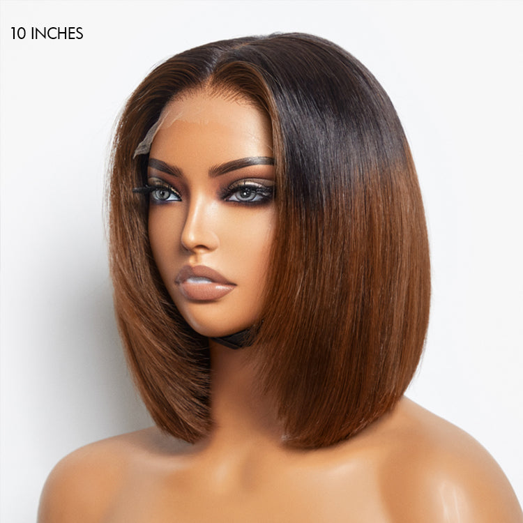 Worth | Brown Ombre Highlight Silky Layered Cut Glueless 5x5 Closure HD Lace Short Bob Wig