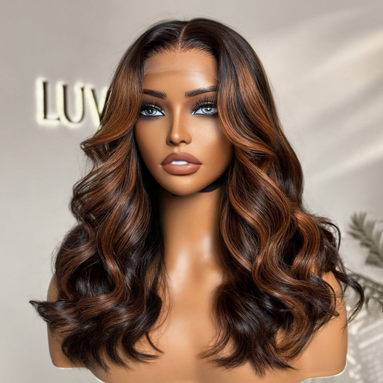 Elegant Copper Ombre Highlights Silky Straight / Loose Body Wave Glueless 5x5 Closure Lace Wig-01