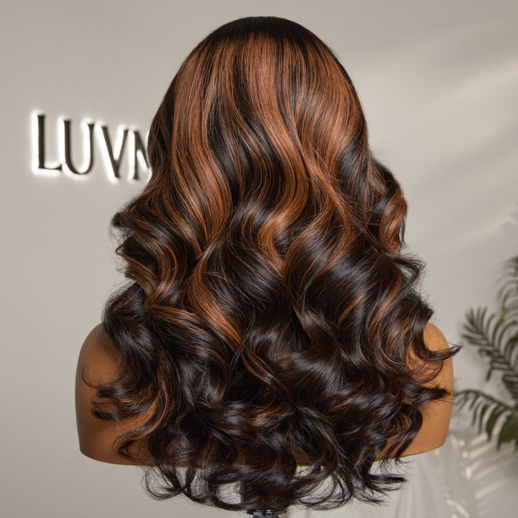 Elegant Copper Ombre Highlights Silky Straight / Loose Body Wave Glueless 5x5 Closure Lace Wig-08
