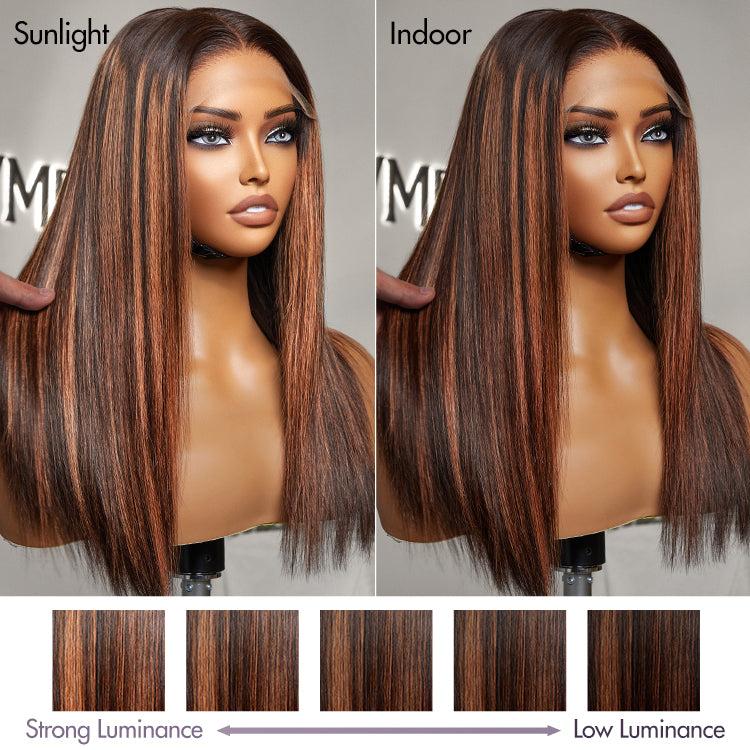 OUTLET | Classic Copper Ombre Highlights Silky Straight Glueless 5x5 Closure Lace Wig