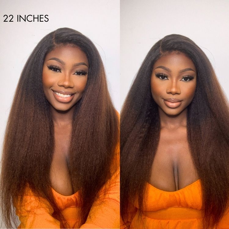Breathable Cap Kinky Edges Black To Brown Ombre Kinky Straight 5x5 Closure Lace Glueless Long Wig-03