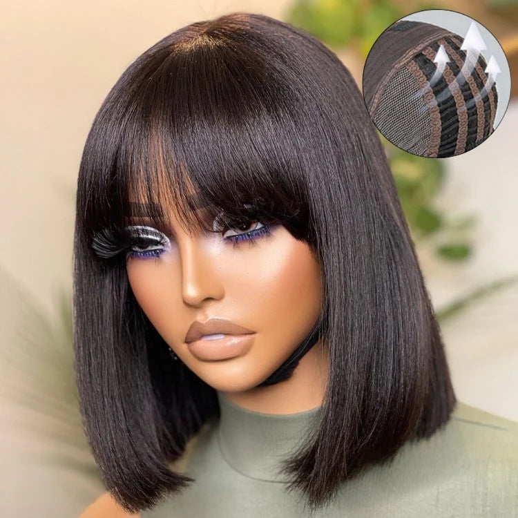 OUTLET | Readytogo Glueless Yaki Straight Bob Wig With Bangs HD Lace Wig