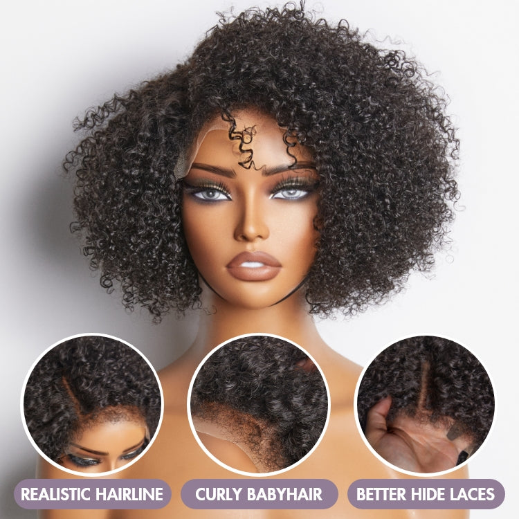 Worth | 4C Edges | Kinky Edges Jerry Curly 5x5 Closure Lace Glueless Side Part Short Wig