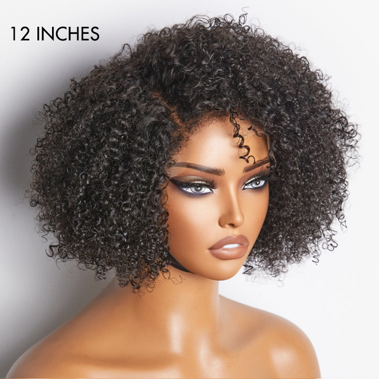 Outlet | 4C Edges | Kinky Edges Jerry Curly 5x5 Closure Lace Glueless Side Part Short Wig 100% Human Hair-06