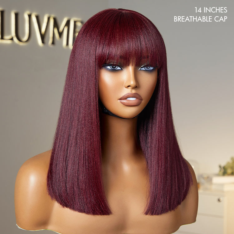 Worth | Put On And Go Realistic Glueless Yaki Straight Bob With Bangs Minimalist Lace Wig 100% Human Hair