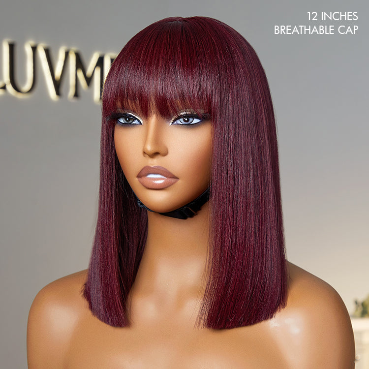 Worth | Put On And Go Realistic Glueless Yaki Straight Bob With Bangs Minimalist Lace Wig 100% Human Hair