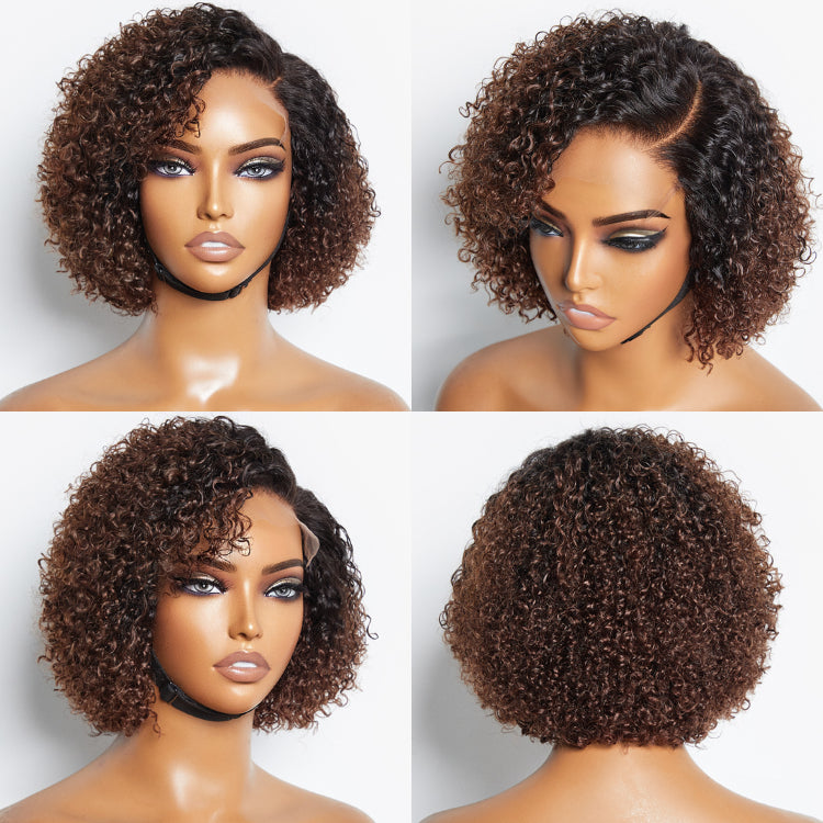 ReadytoGo Ombre Brown Fluffy Kinky Curl Glueless HD Lace Pre-cut lace Wig-07